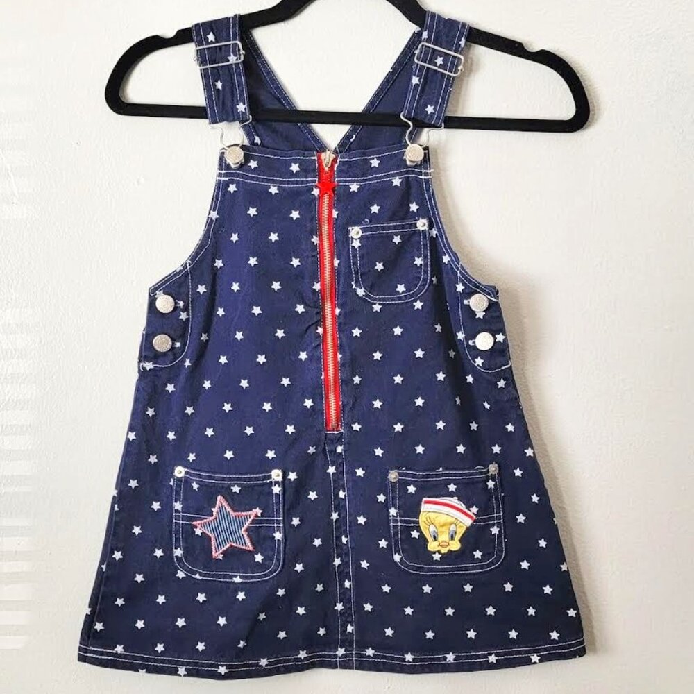 VINTAGE W.B. LOONEY TUNES "Tweety" 90s Overall Denim Dress | Girls Size 6/6X